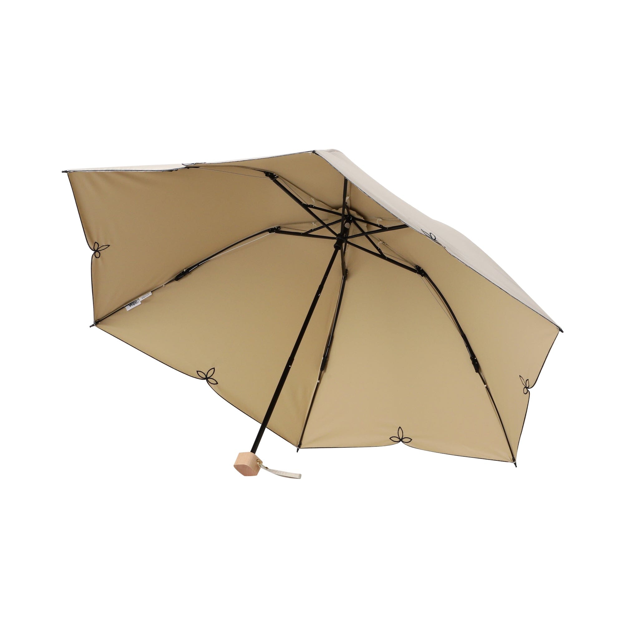 Blackout Birdcage Wide Scallop Folding Umbrella - UV Protection Sun Shade Parasol for Outdoor, Beach, and Garden Use - Beige