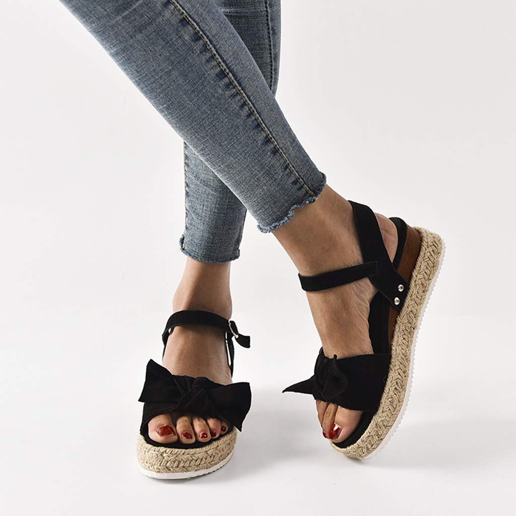 Women's Wide Width Wedge Sandals with Ankle Buckle - 2020 Fashion Summer Beach Sandals, Open Toe Espadrille Platform Shoes for Casual Outings, Vacations & Beach Wear