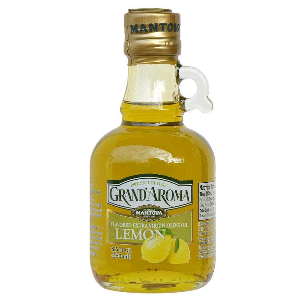 Premium Italian Extra Virgin Olive Oil - Mantova Grand’Aroma Cold-Pressed Lemon Flavored, 100% Natural, Heart-Healthy Cooking Oil for Salad Dressing, Pasta, Garlic Bread, Meats & Pan Frying - 8.5 oz (Pack of 3) - Perfect for Mediterranean Cuisine & Gourmet Cooking