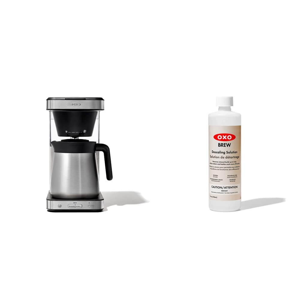 OXO Brew 8 Cup Coffee Maker with Descaling Solution - Stainless Steel Drip Coffee Machine for Home & Office Use - Perfect for Morning Brews, Entertaining Guests, and Daily Coffee Lovers
