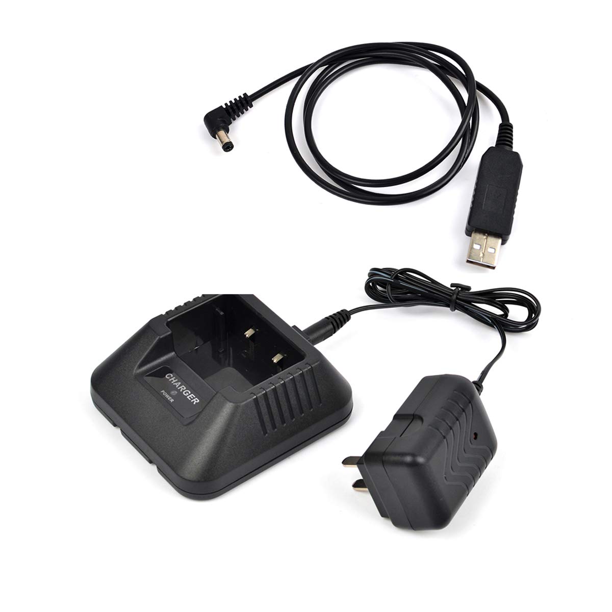 Baofeng UV-5R Series Desk Charger with DC & USB Port - Compatible with UV-5RA/UV-5RB/UV-5RC/UV-5RD/UV-5RE/UV-5RE Plus Ham Radios - Perfect for Emergency Communication, Outdoor Adventures & Security Teams