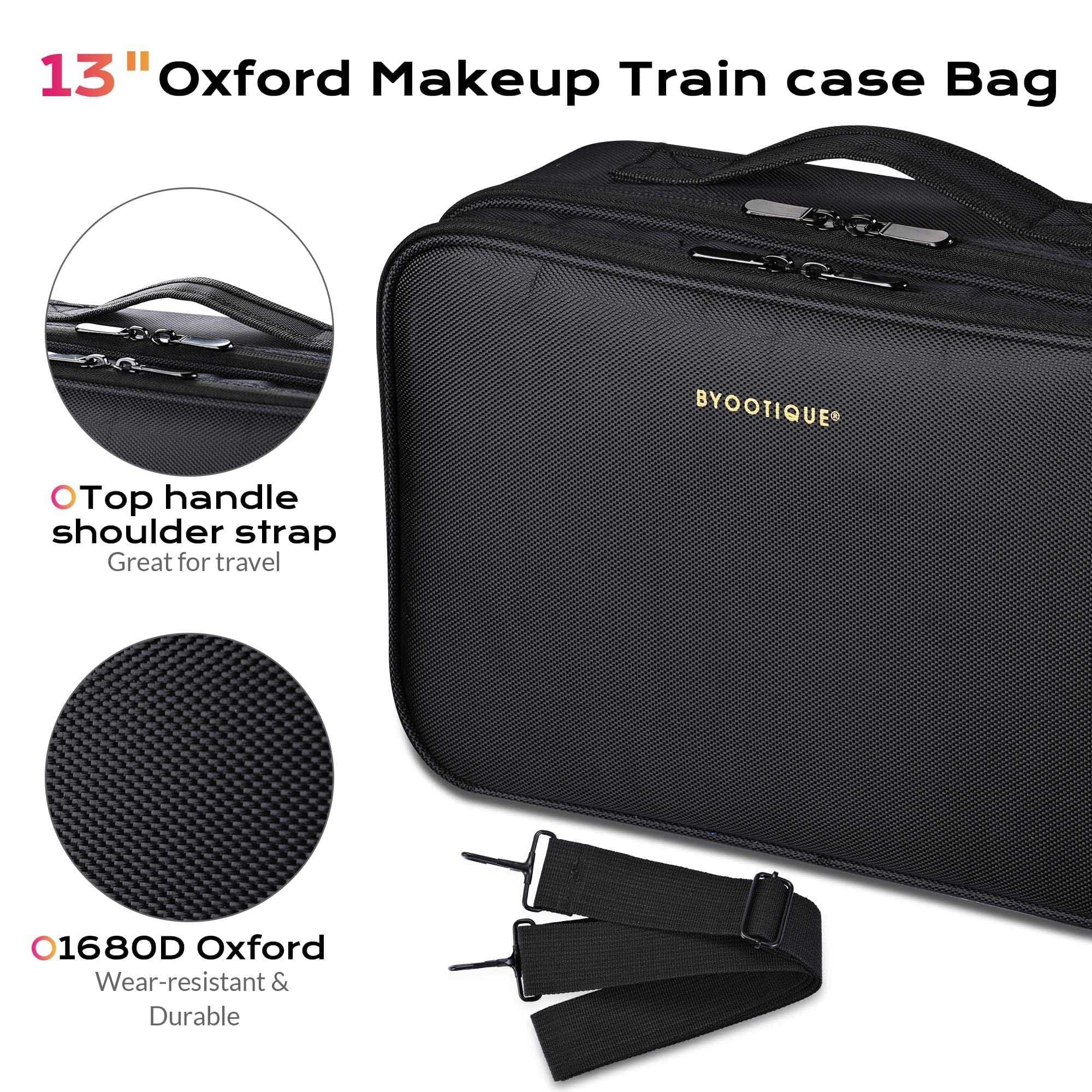 AW Medium Travel Makeup Bag with Adjustable Dividers & Shoulder Strap - Portable Cosmetic Organizer for Brushes, Makeup & Toiletries - Perfect for Backpacking, Train Travel & Daily Use (Black)