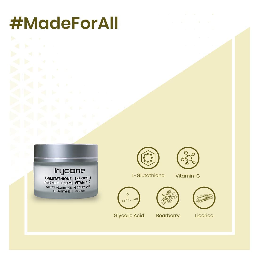 L-Glutathione & Vitamin C Brightening Face Cream for Skin Whitening, Anti-Aging & Glass Skin Effect | Enriched with Natural Actives | 50g | Perfect for Daily Skincare Routine & Nighttime Skin Repair