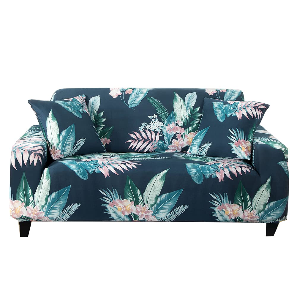 HOOBUY Stretch Sofa Cover for 2 Cushion Couch - Printed Slipcover for Loveseat & 2-Seater with 2 Free Pillow Cases (RDYL Design) - Perfect for Living Room, Apartment & Home Decor Protection