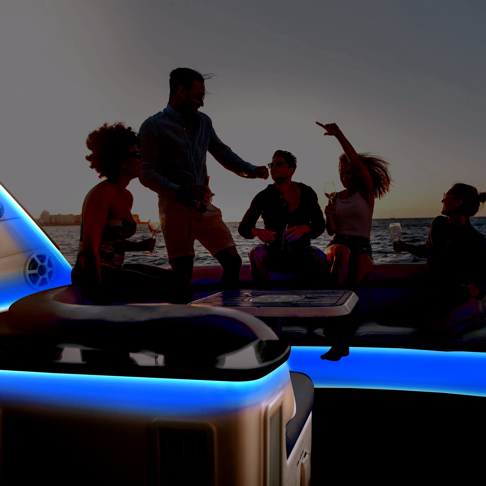 50ft Marine LED Strip Lights 12V Waterproof - Blue Pontoon Boat Lights for Deck, Interior, Kayak, Jon Boat, Bass & Fishing Boats | Perfect for Night Fishing, Party Lighting & Watercraft Decoration