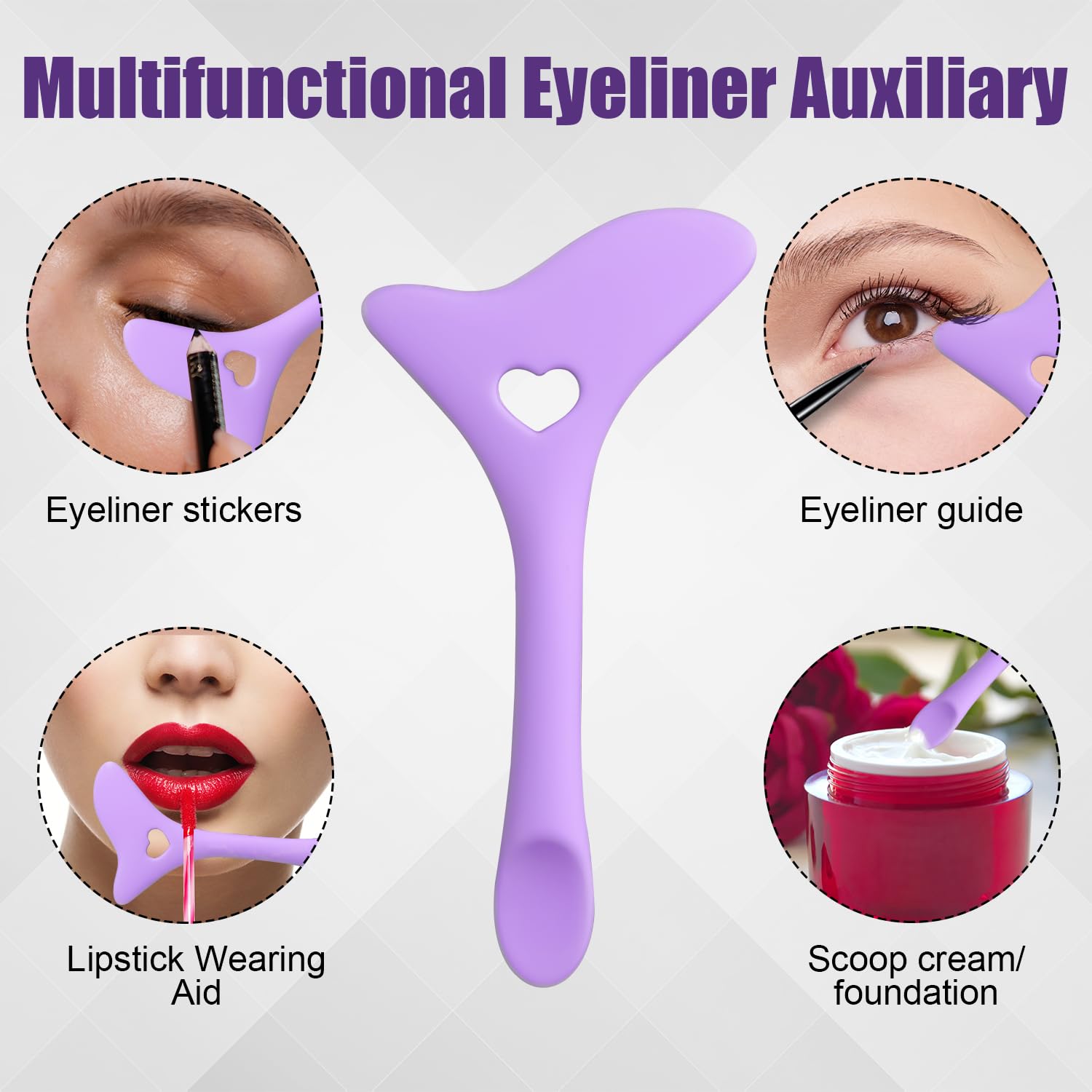 3Pcs Soft Silicone Eye Stencil Set - Reusable Eyeliner & Eyeshadow Guide with Mascara Shield - Beginner Friendly Makeup Tool for Perfect Eye Makeup (Purple) - Great for Daily Makeup, Professional Looks, Cosplay, Halloween, Bridal Makeup, Self-Care & Makeup Practice - Ideal for Home Use, Salons, Makeup Artists & DIY Beauty Lovers