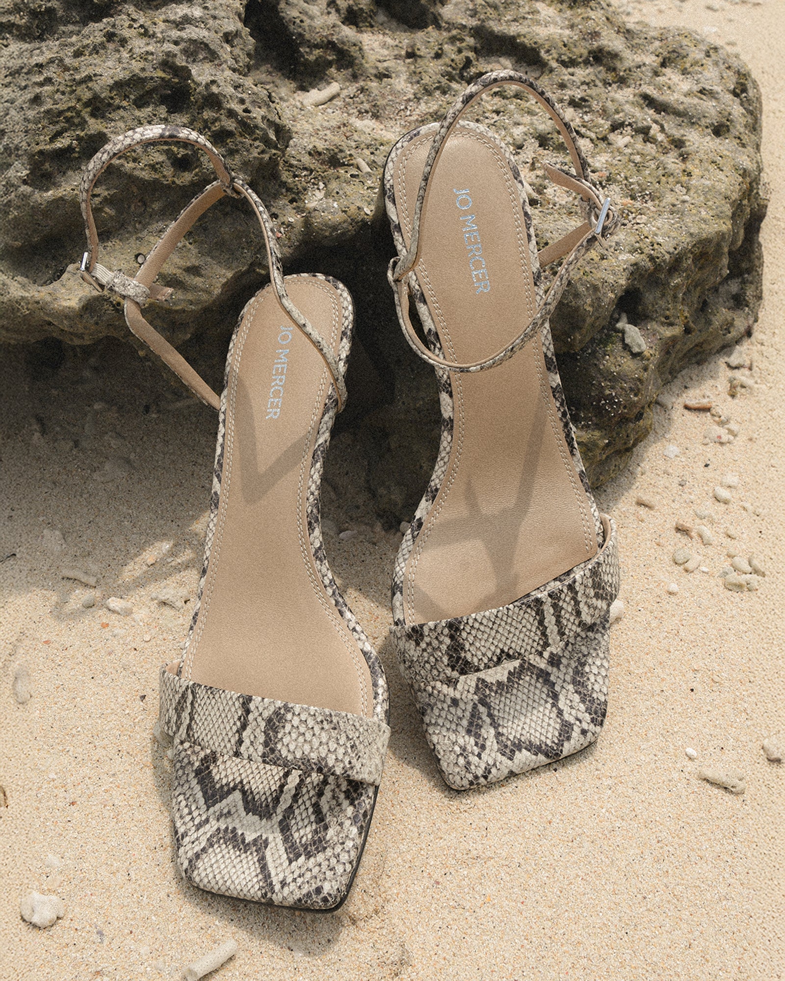 HELEN Mid-Heel Sandals - Natural Snake Print Leather Women's Shoes for Summer, Beach & Casual Outfits