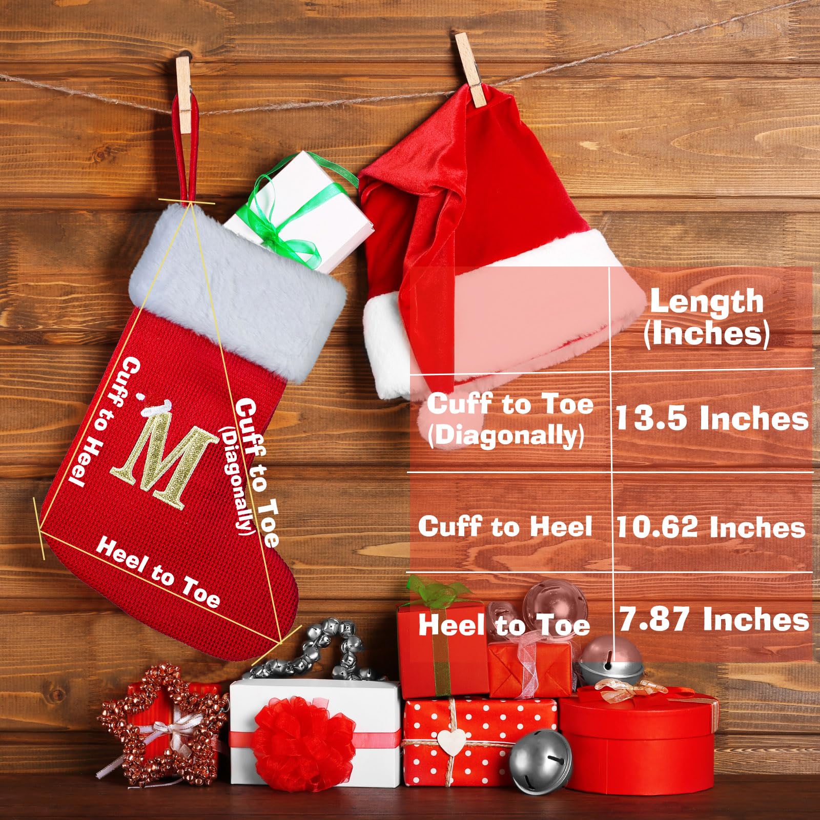 Personalized Monogrammed Christmas Stockings - 13 Inch Embroidered Initial Holiday Stockings for Mom, Dad, Kids, Women & Men - Red Festive Stocking with Custom Letter (M) - Perfect for Fireplace Decor, Gift Giving & Family Christmas Traditions