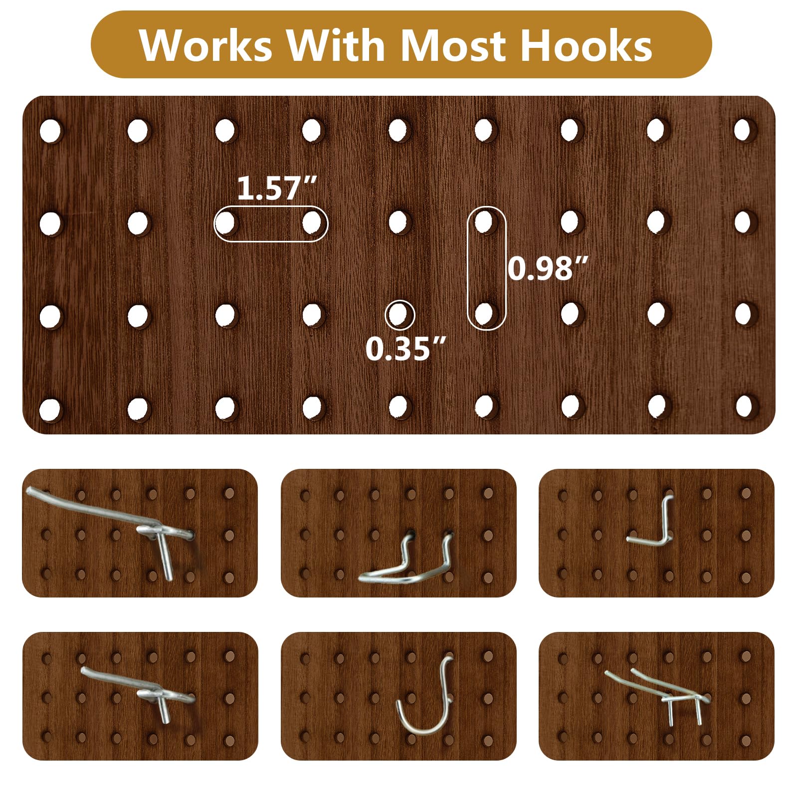 6 Panel Solid Wood Room Divider with Shelves & Pegboard - 5.6Ft Freestanding Display Organizer with 24 Hooks - Multi-Purpose Wall Organizer for Craft Shows, Jewelry Stores, Retail Boutiques & Clothing Displays - Perfect for Home Office, Trade Shows & Store Displays (Brown)