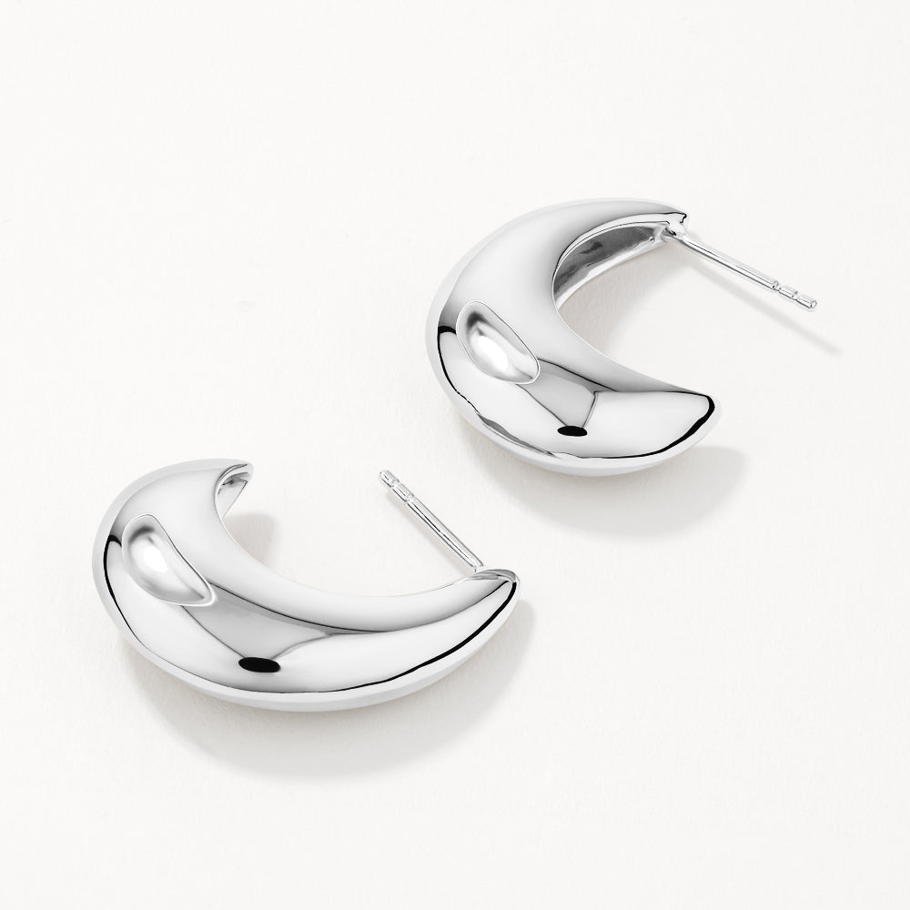 Silver Puff Dome Hoop Stud Earrings for Women - Trendy Minimalist Jewelry for Everyday Wear, Parties & Special Occasions