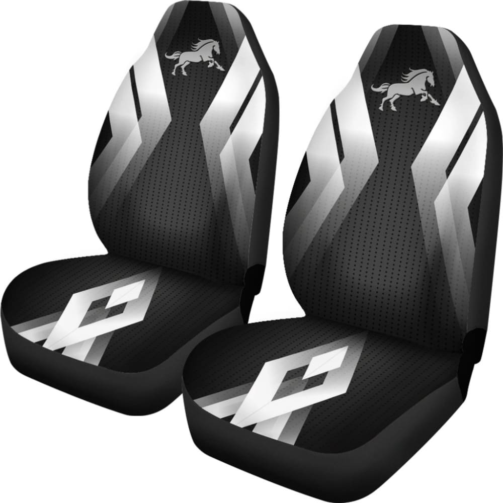 Premium Black & Silver Mustang Horse Custom Metallic Print Car Seat Covers - Perfect for Ford Mustang Enthusiasts & Car Show Accessories