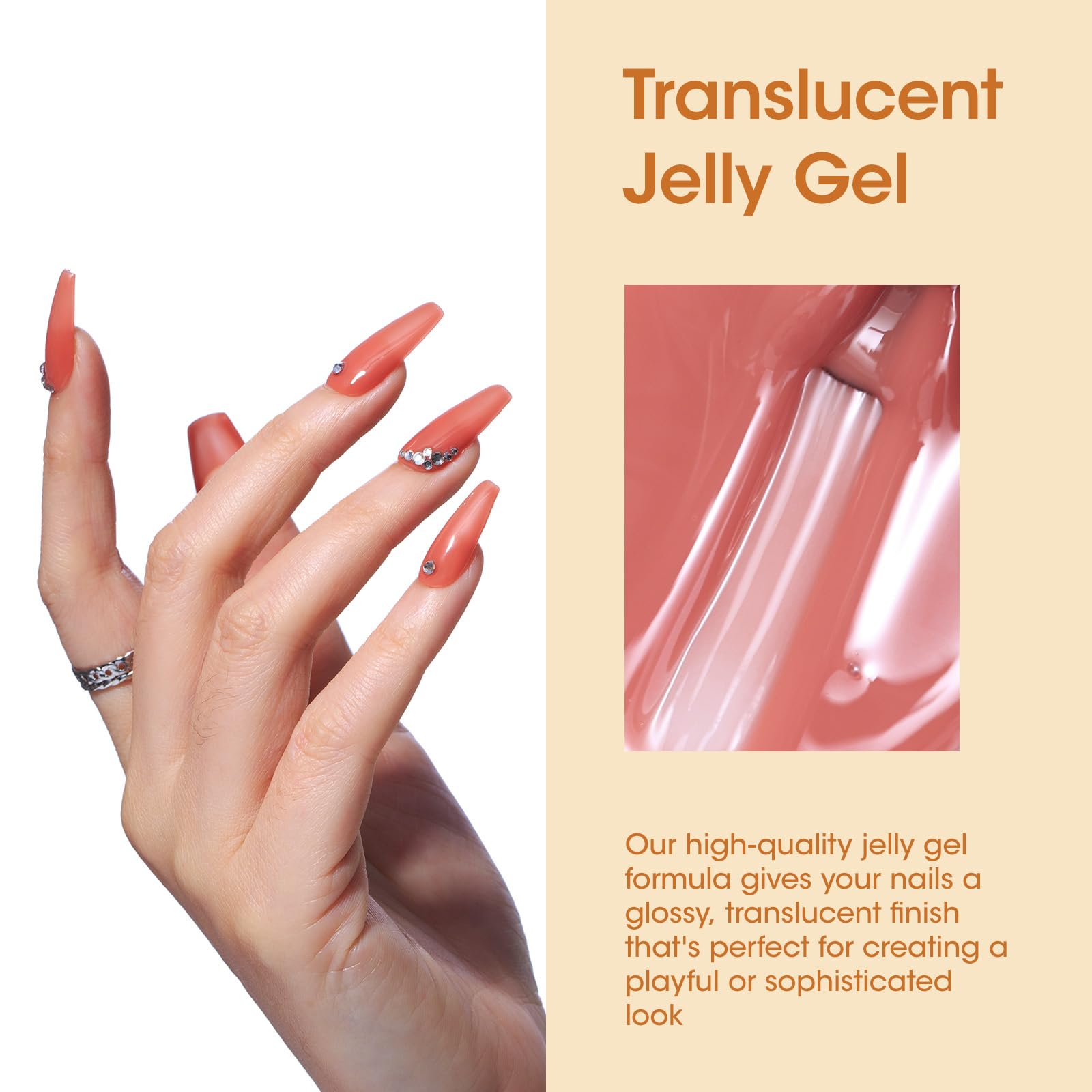 Gellen Jelly Gel Nail Polish Set - 6 Transparent Amber Brown Colors UV LED Soak Off Gel Polish for Salon & DIY at Home (Colors 744-754) | Perfect for Manicures, Pedicures & Nail Art Designs