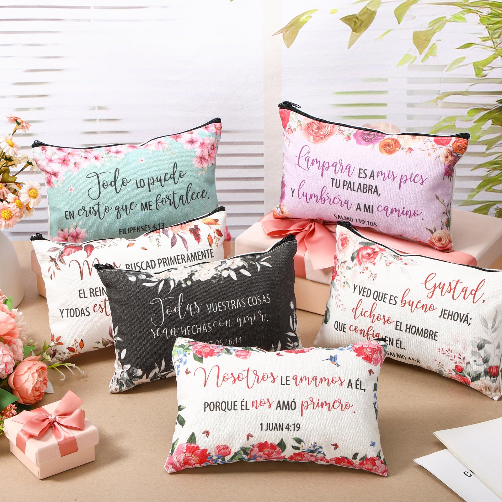 Kacctyen 18 Pcs Christian Makeup Bags with Bible Verses - Religious Gift for Women, Travel & Daily Use