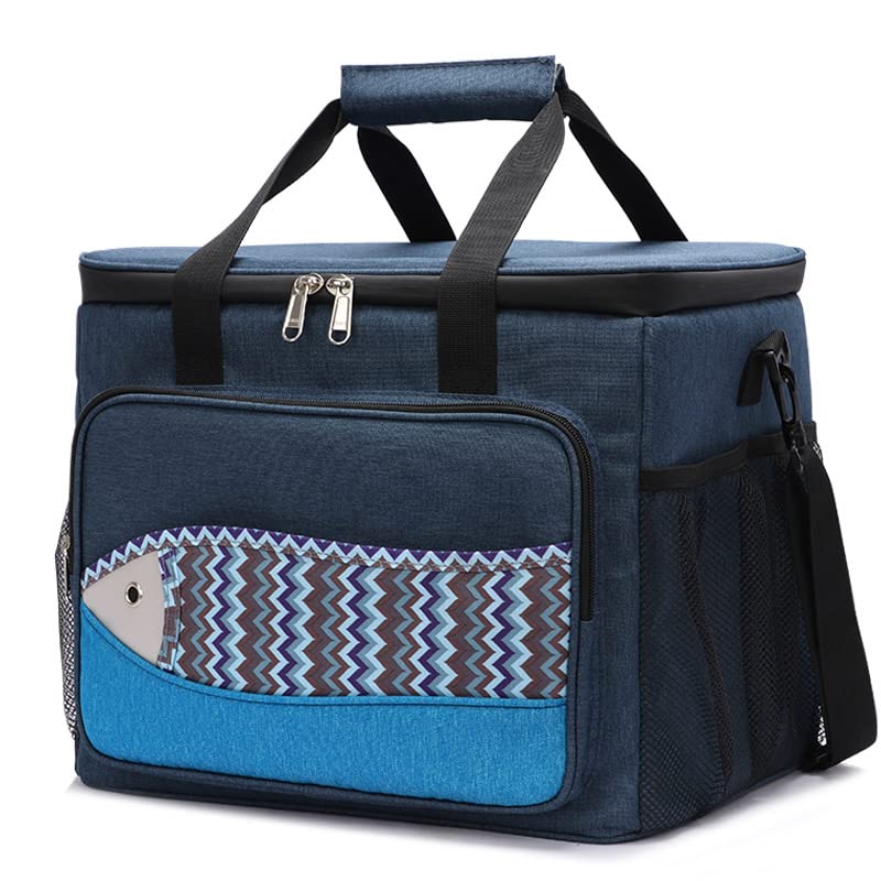 WLTYSM Large Insulated Cooler Bag - Thermal Picnic Lunch Box, Portable Food Container for Camping, Beach & Outdoor Activities (Big Blue)