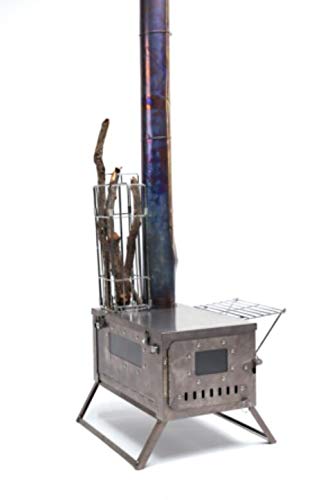 Portable Wood Burning Camping Tent Stove with Chimney - Ultra-Light Folding Outdoor Stove & Cooking Grill for Tents, Shelters, Yurts - Perfect for Backpacking, Hunting & Emergency Preparedness