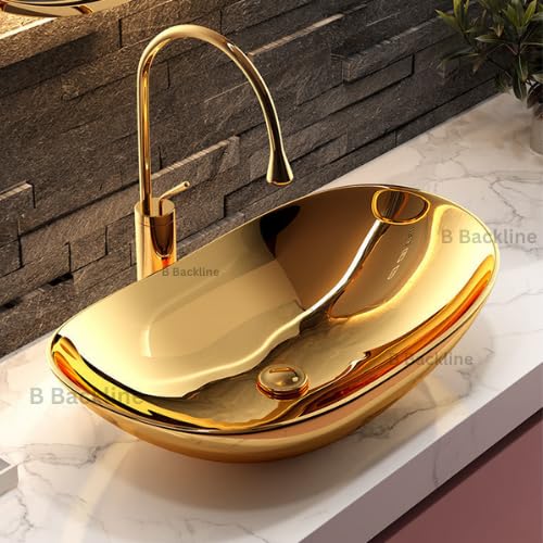 Gold Glossy Ceramic Vessel Sink - 24