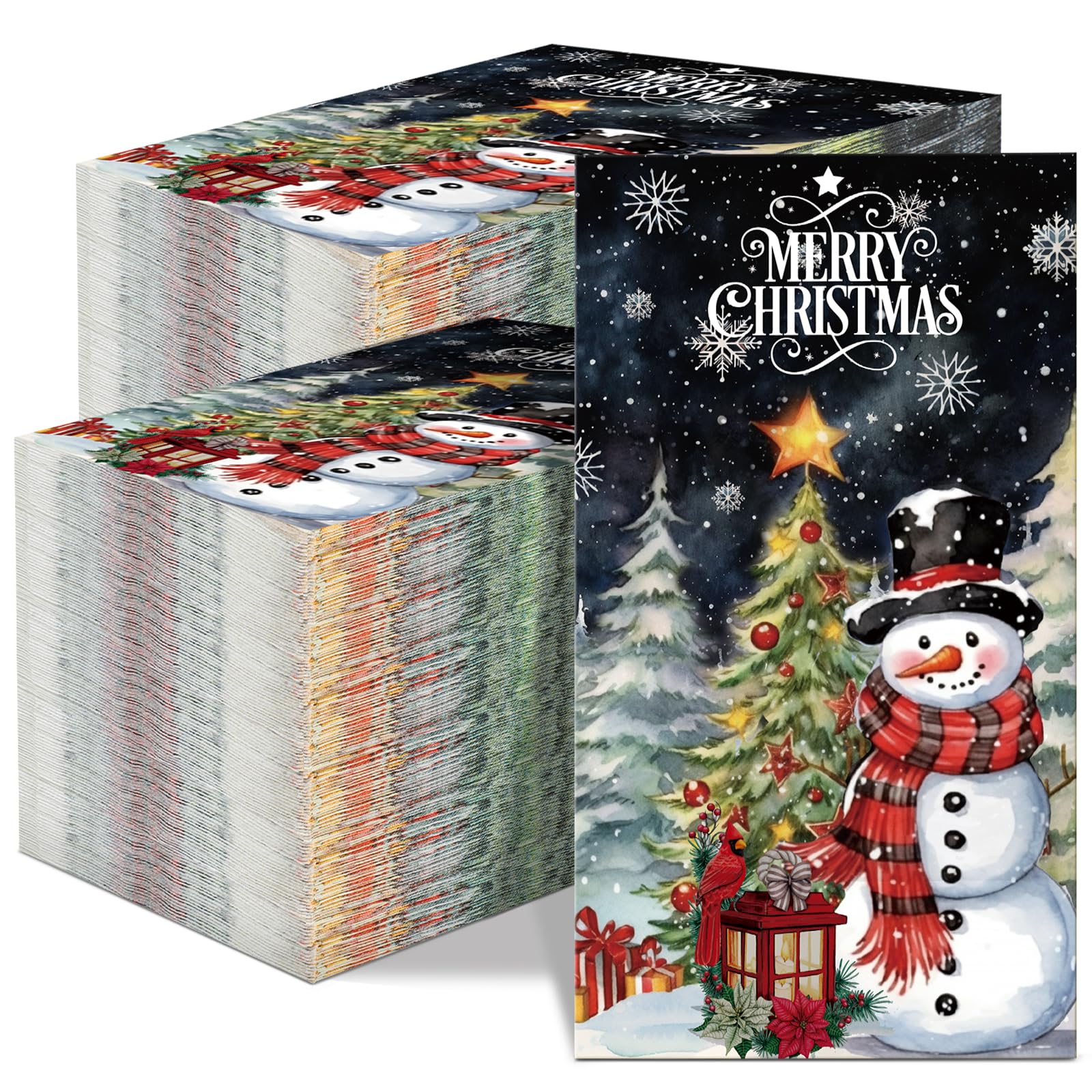 Cholemy 200-Pack Christmas Guest Napkins - 2-Ply Disposable Paper Hand Towels for Holiday Parties, Winter Decorations & Baby Showers - Cute Snowman Design - Perfect for Bathroom, Kitchen & Festive Gatherings
