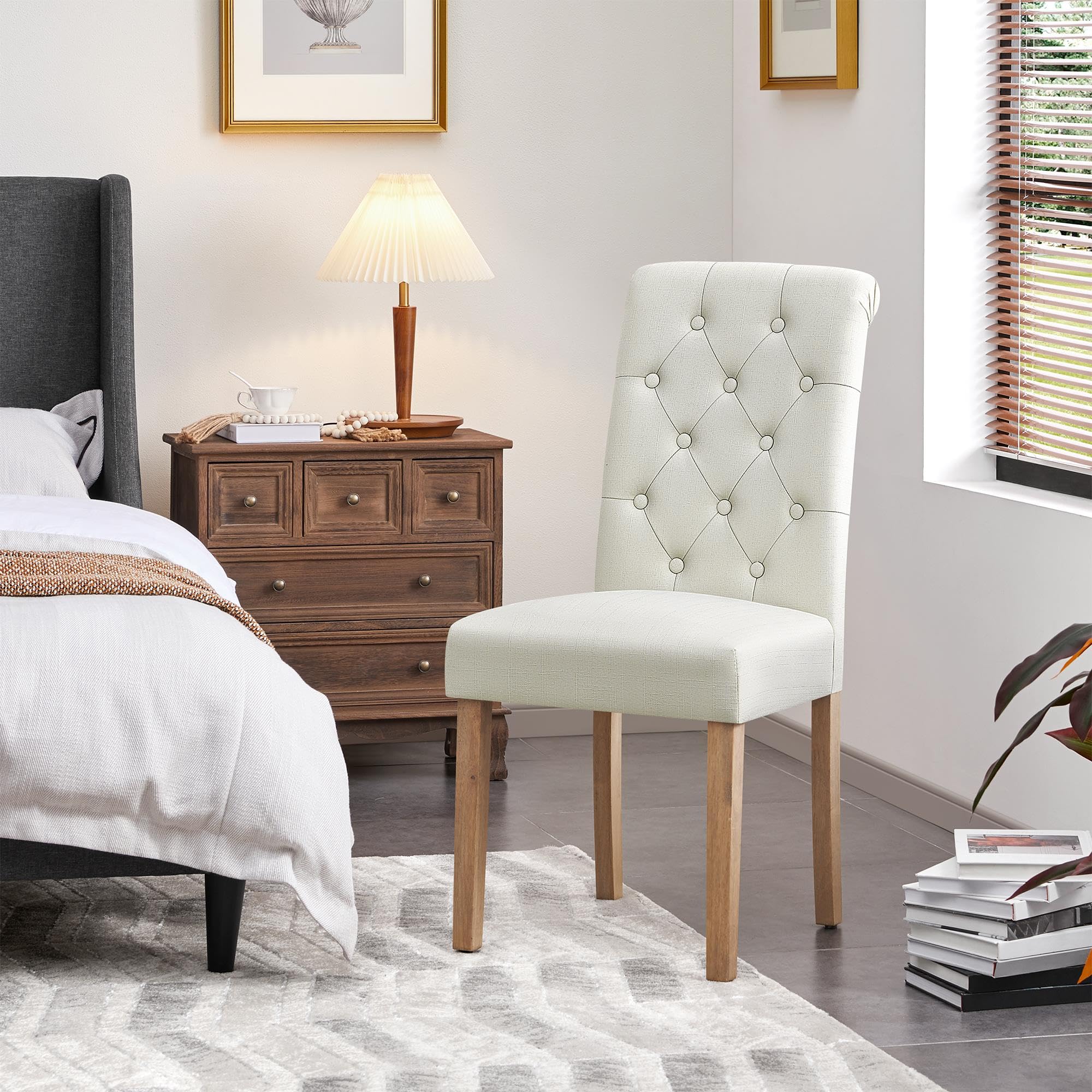 Yaheetech 4-Piece High Back Tufted Button Dining Chairs Set - Upholstered Fabric Parsons Kitchen & Dining Room Chairs with Solid Wood Frame & Padded Seat, Beige - Perfect for Home, Restaurant, and Office Use