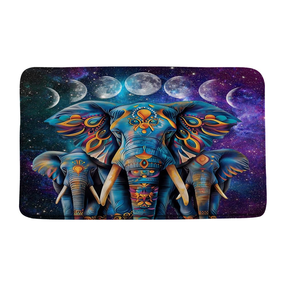 Boho Elephant Bath Mat - African Wildlife Moon Phase Vintage Tribal Mandala Design - Microfiber Memory Foam Shower Mat for Bathroom & Kitchen - Non-Slip Floor Rug (20x31 Inches) - Perfect for Bohemian & Eclectic Home Decor