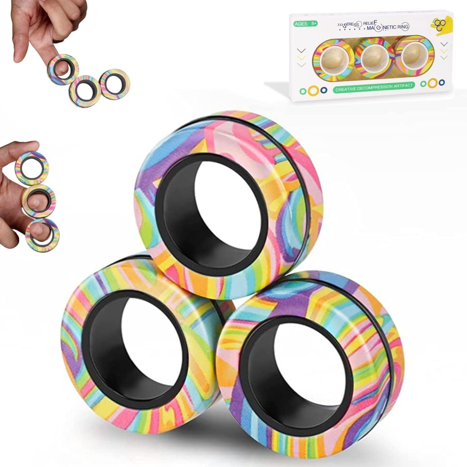 Steemjoey Magnetic Fidget Rings - Stress Relief & Anxiety Therapy Toys for ADHD, Adults & Kids - Perfect for Office, School & Travel - Fun Sensory Fidget Pack for Focus & Relaxation