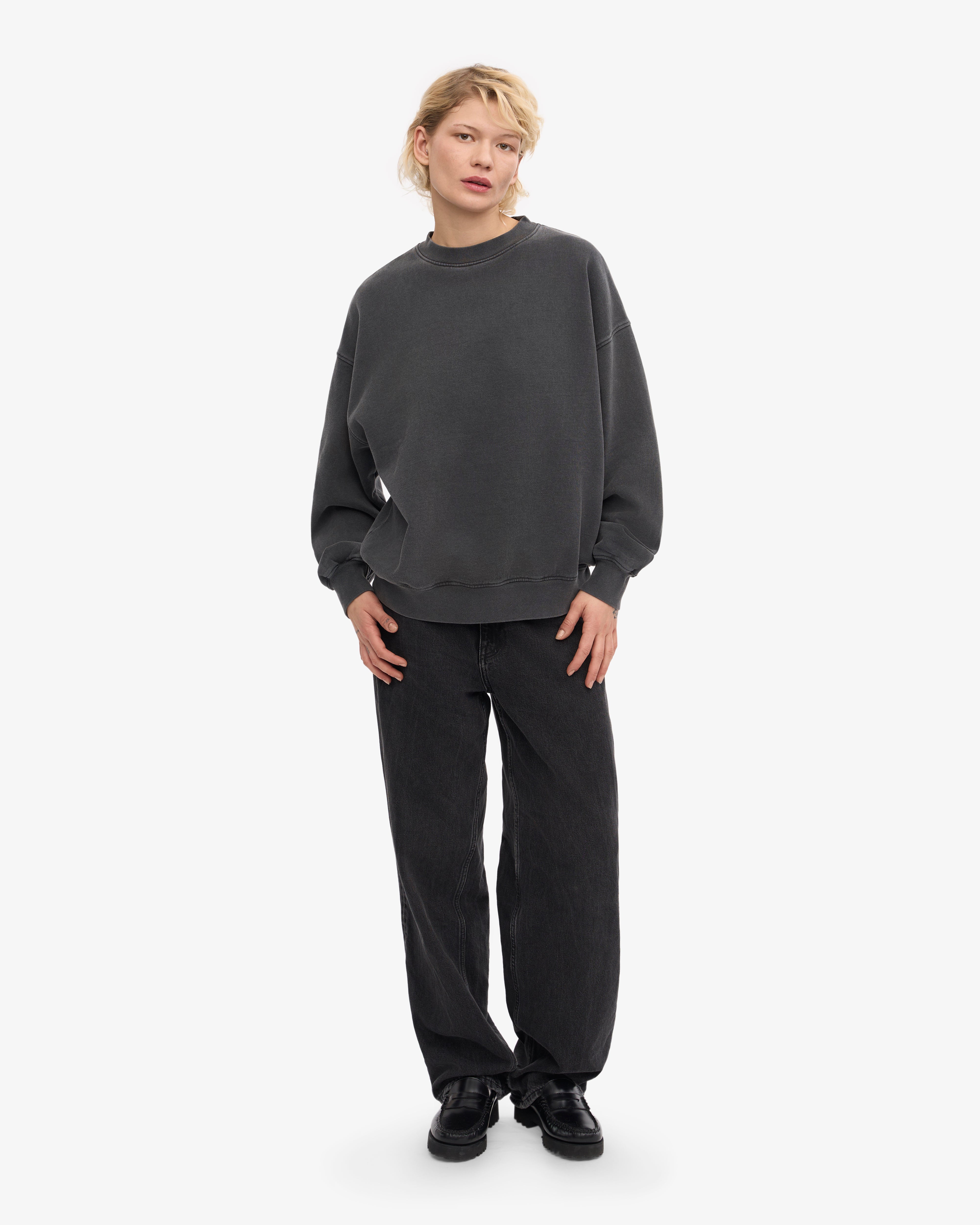 Organic Oversized Crewneck Sweatshirt - Faded Black | Soft & Comfortable Unisex Pullover for Casual Wear & Loungewear