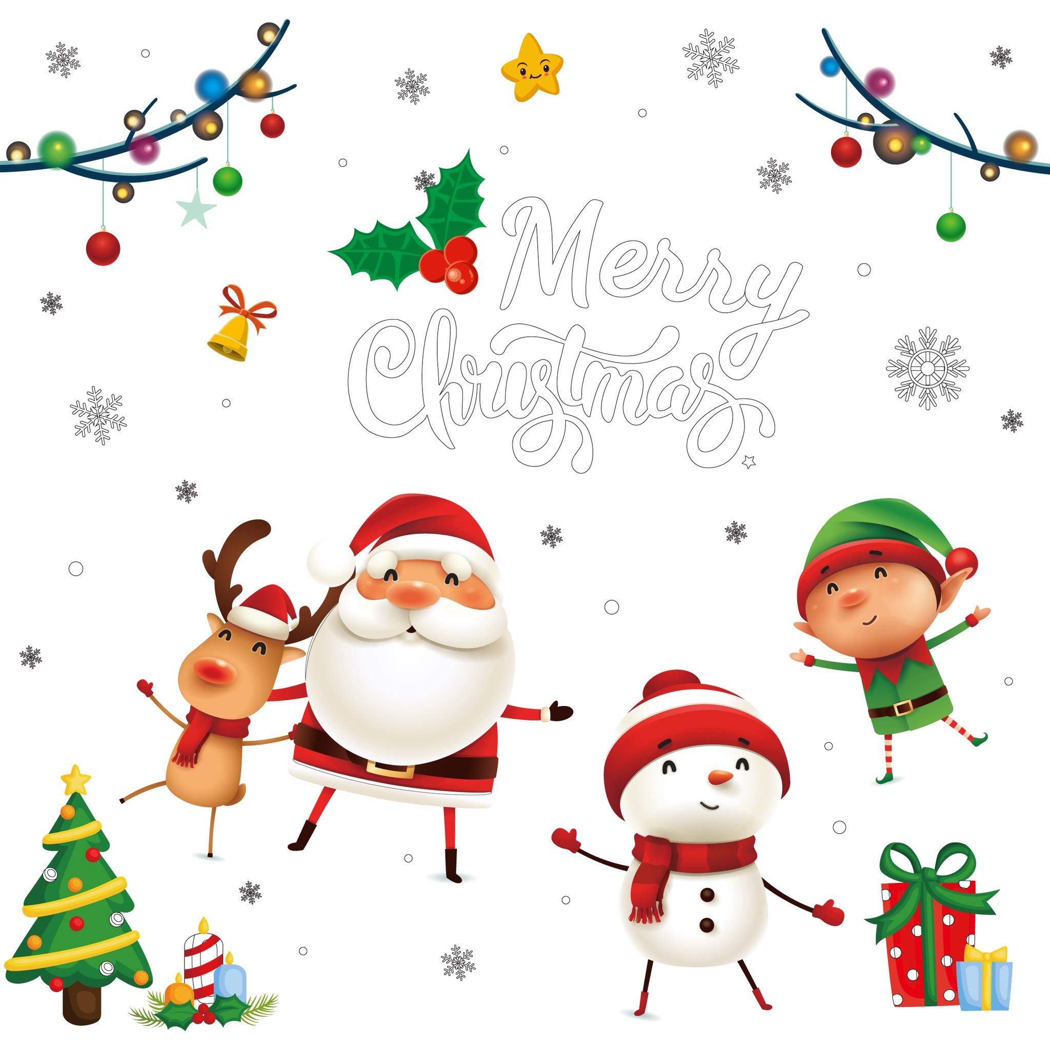 Christmas Window Cling Stickers - Santa Claus, Snowman, Reindeer & Elf Decals (27”x19” Large) | Holiday Home Decor for Windows, Glass Doors & Office | Xmas Clearance Deals