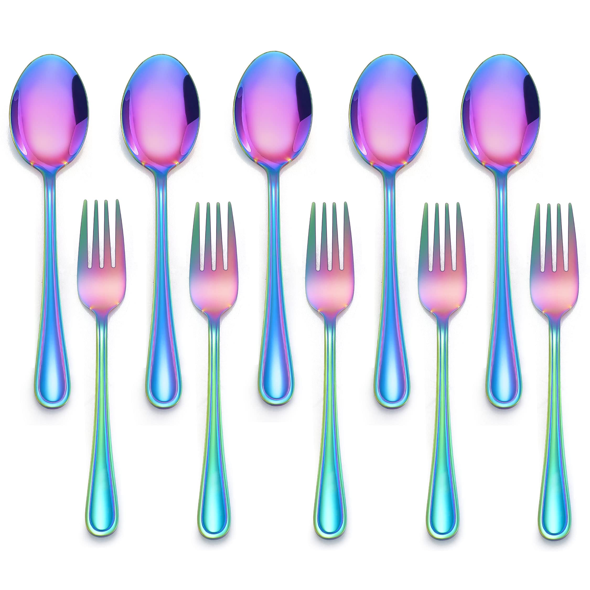 10-Piece Rainbow Kids Silverware Set - Stainless Steel Toddler Forks & Spoons, Dishwasher Safe Utensils for Home, Preschool & Travel - Fun Children's Cutlery for Mealtime & Parties