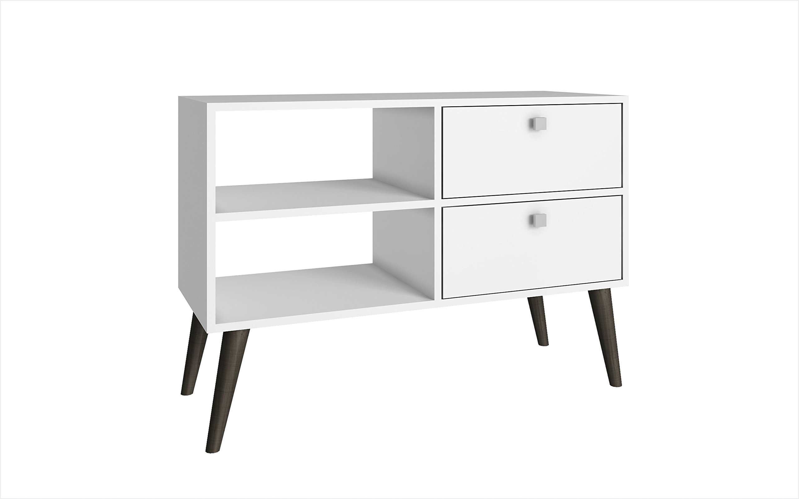 Manhattan Comfort Dalarna Series Long TV Stand Console - White Modern Open Shelf Design with 2 Drawers for Living Room, Bedroom & Home Theater Setup