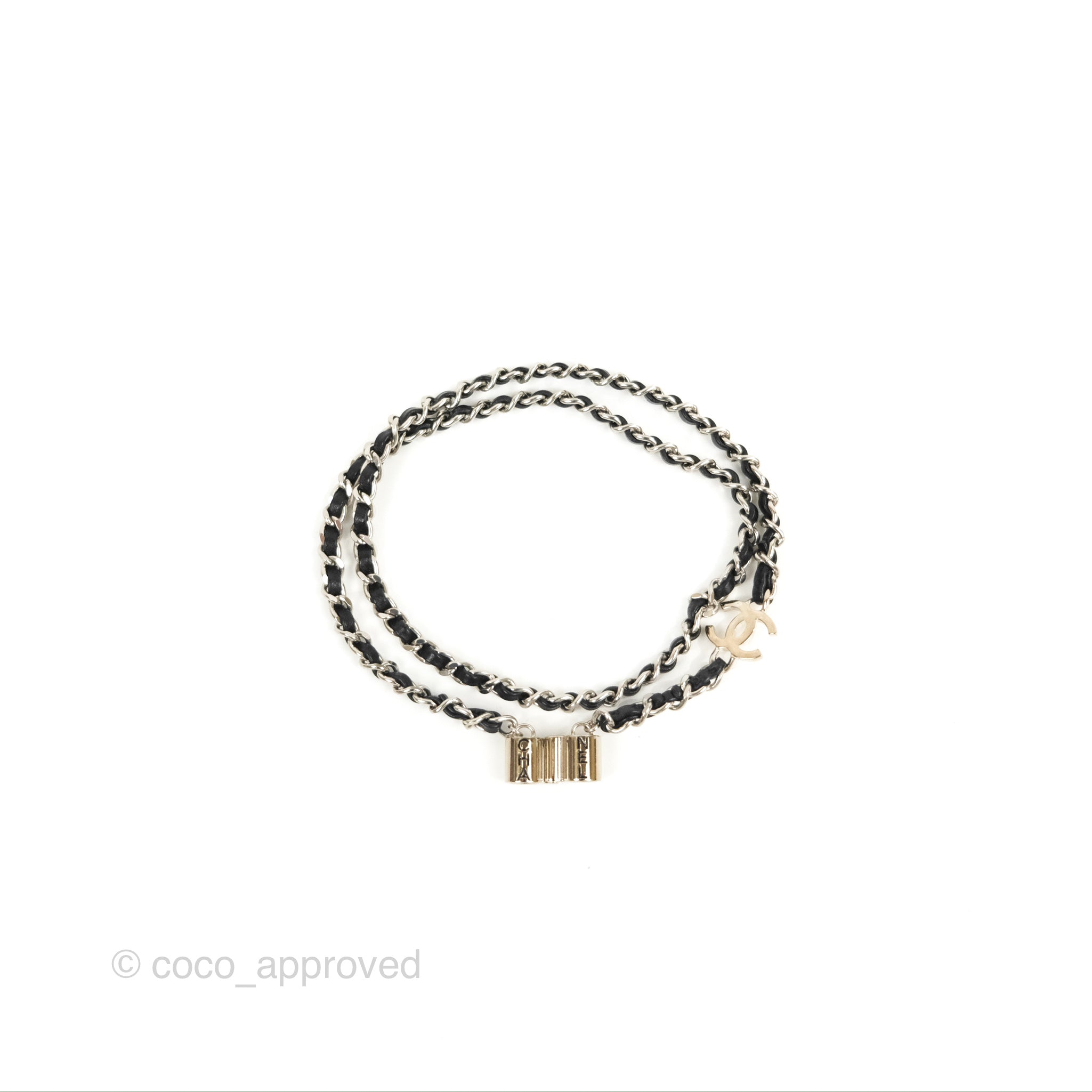 Chanel CC Woven AirPods Necklace in Black Lambskin with Silver Hardware - Stylish Accessory for Music Lovers & Fashion Enthusiasts
