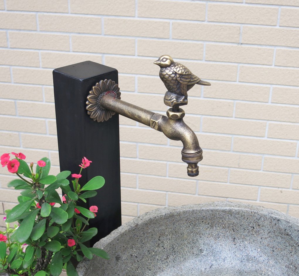 Decorative Brass Bird Garden Outdoor Faucet with Brass Connector - Perfect for Patio, Yard, and Garden Watering Decor
