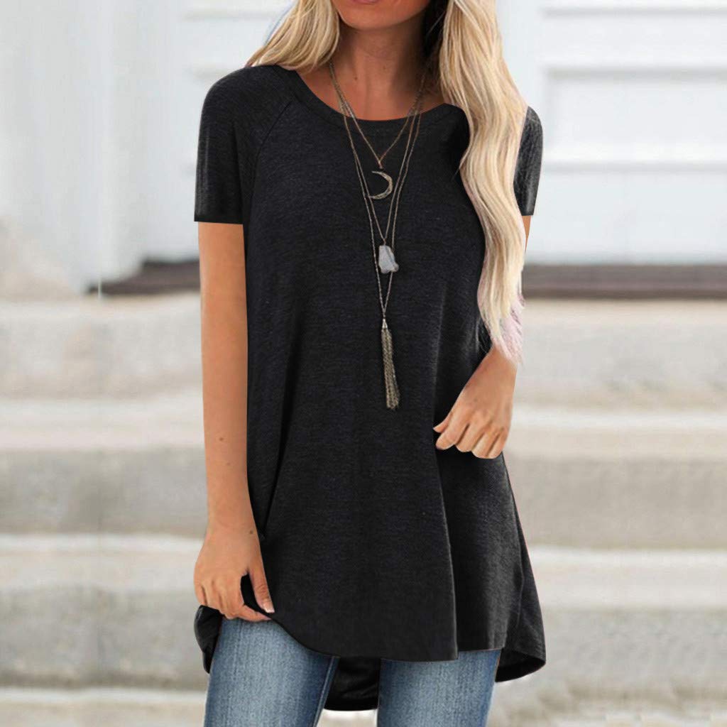 Women's Short Sleeve Flowy Summer Tunic Tops - Crewneck & V-Neck Blouses for Leggings - Plus Size Casual Shirts | Perfect for Beach, Yoga & Everyday Wear