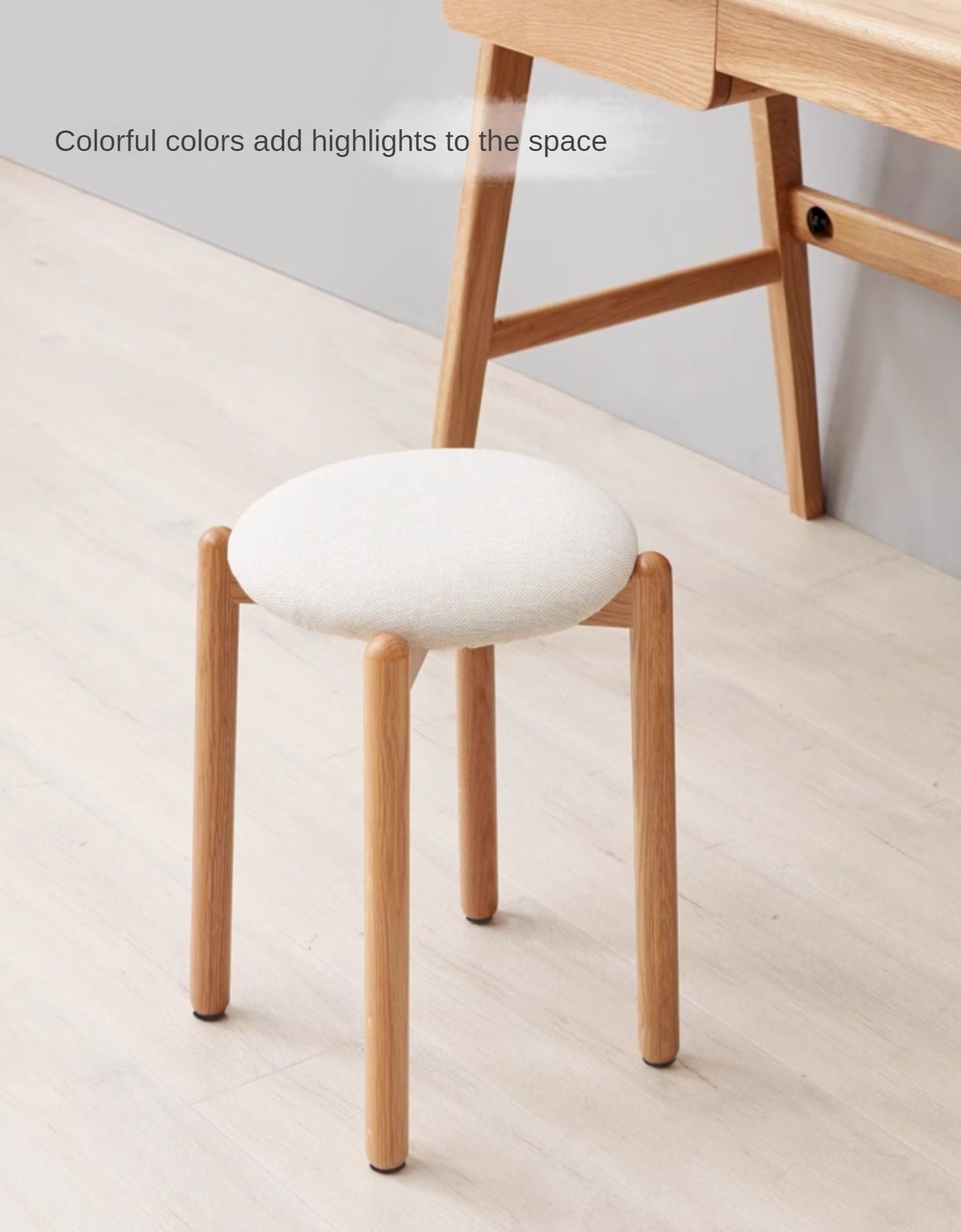 Solid Oak Wood Makeup Stool - Durable & Stylish Vanity Seat for Bedroom, Bathroom, or Dressing Room