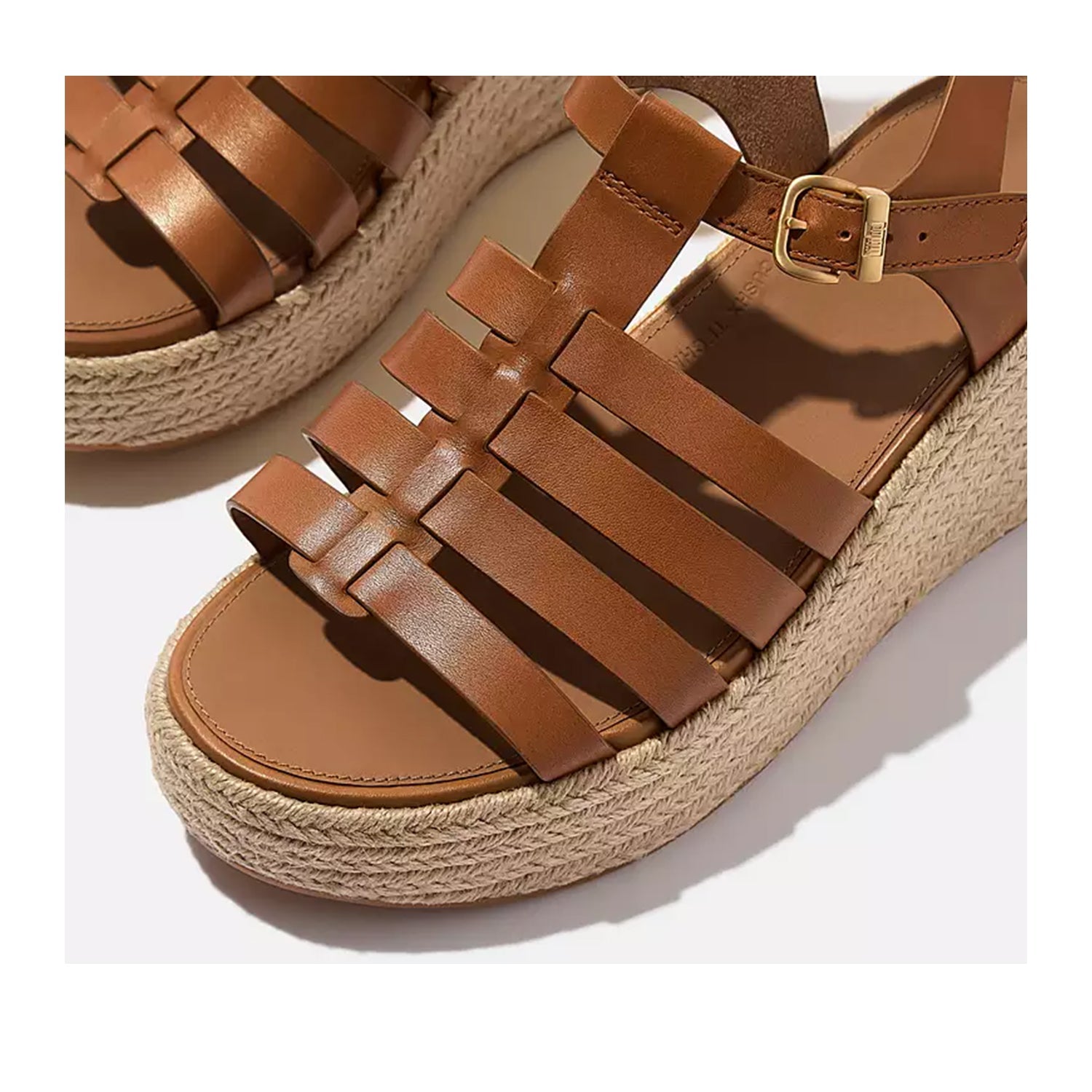 Fit Flop Women's Leather Espadrille Fisherman Wedge Sandals in Deep Tan - Comfortable Summer Beach & Casual Walking Shoes