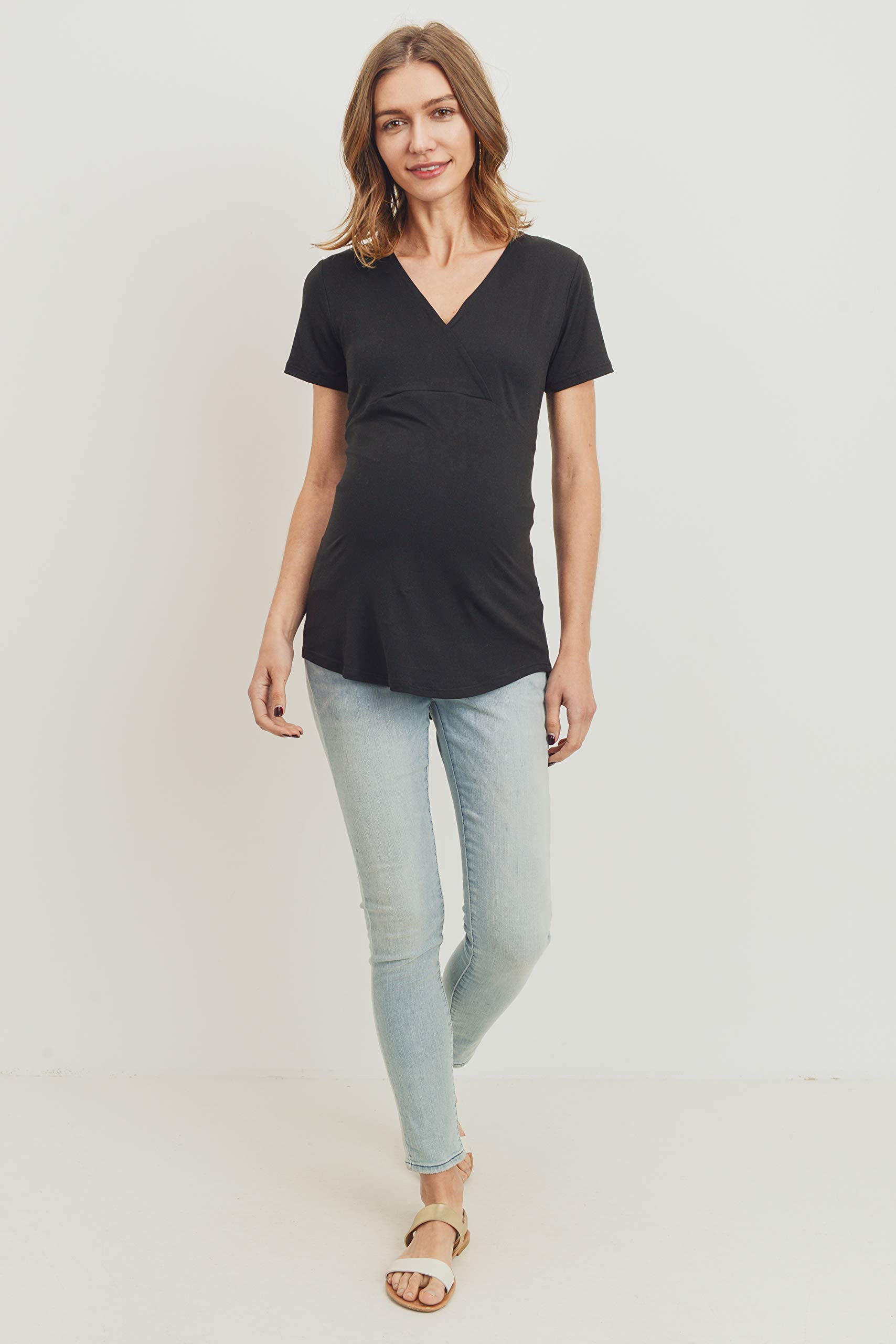 Comfortable Women's Maternity V-Neck T-Shirts - Soft Stretch Cotton Pregnancy Tops for Everyday Wear | Perfect for Work, Casual Outfits & Maternity Photos