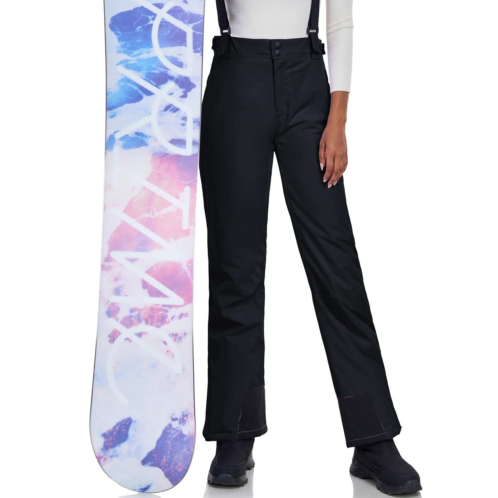 Women's Insulated Waterproof Snow Ski Pants with Detachable Suspenders - Winter Warm Snowboard Bibs for Outdoor Skiing & Snowboarding Adventures