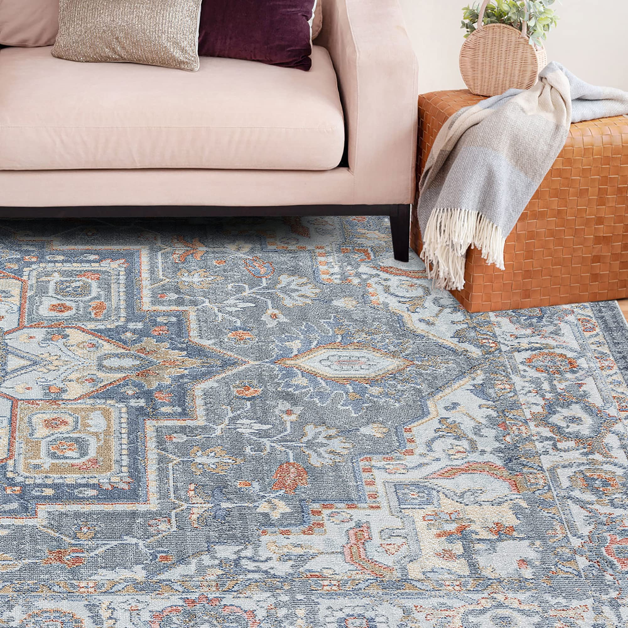 Anabella Charcoal Large 8x10 Area Rug - Soft Traditional Indoor Carpet for Living Room, Bedroom, Dining Room & Entryway - Perfect for Home Decor, Family Gatherings and Cozy Spaces
