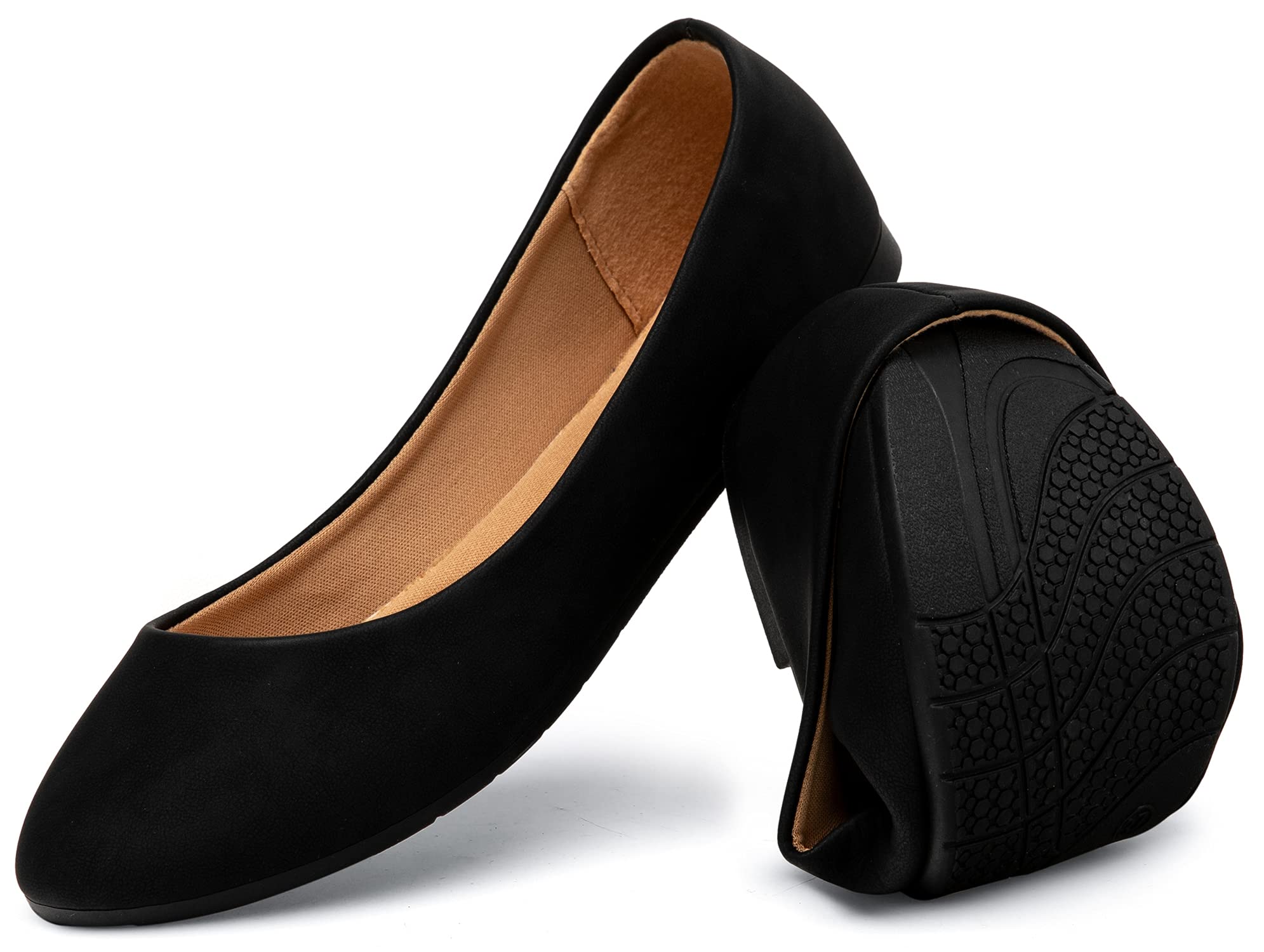 Katliu Women's Comfortable Round Toe Ballet Flats - Slip On Walking Shoes for Work, Travel & Everyday Wear
