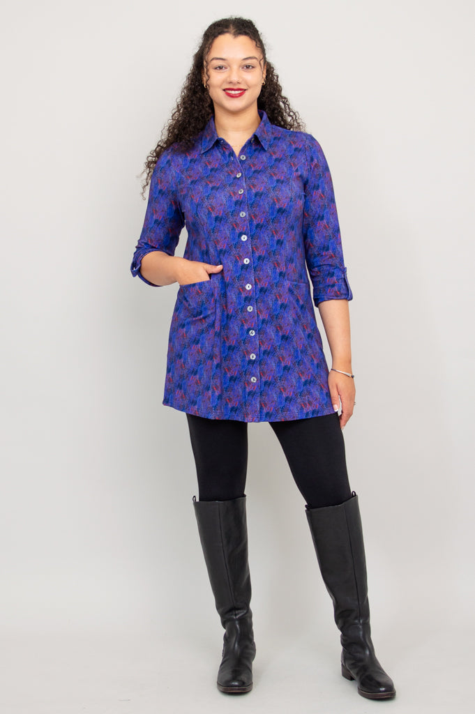 Charlie Tunic - Brushwork Bamboo Print Women's Top | Flowy Casual Blouse for Summer | Perfect for Beach, Office & Everyday Wear