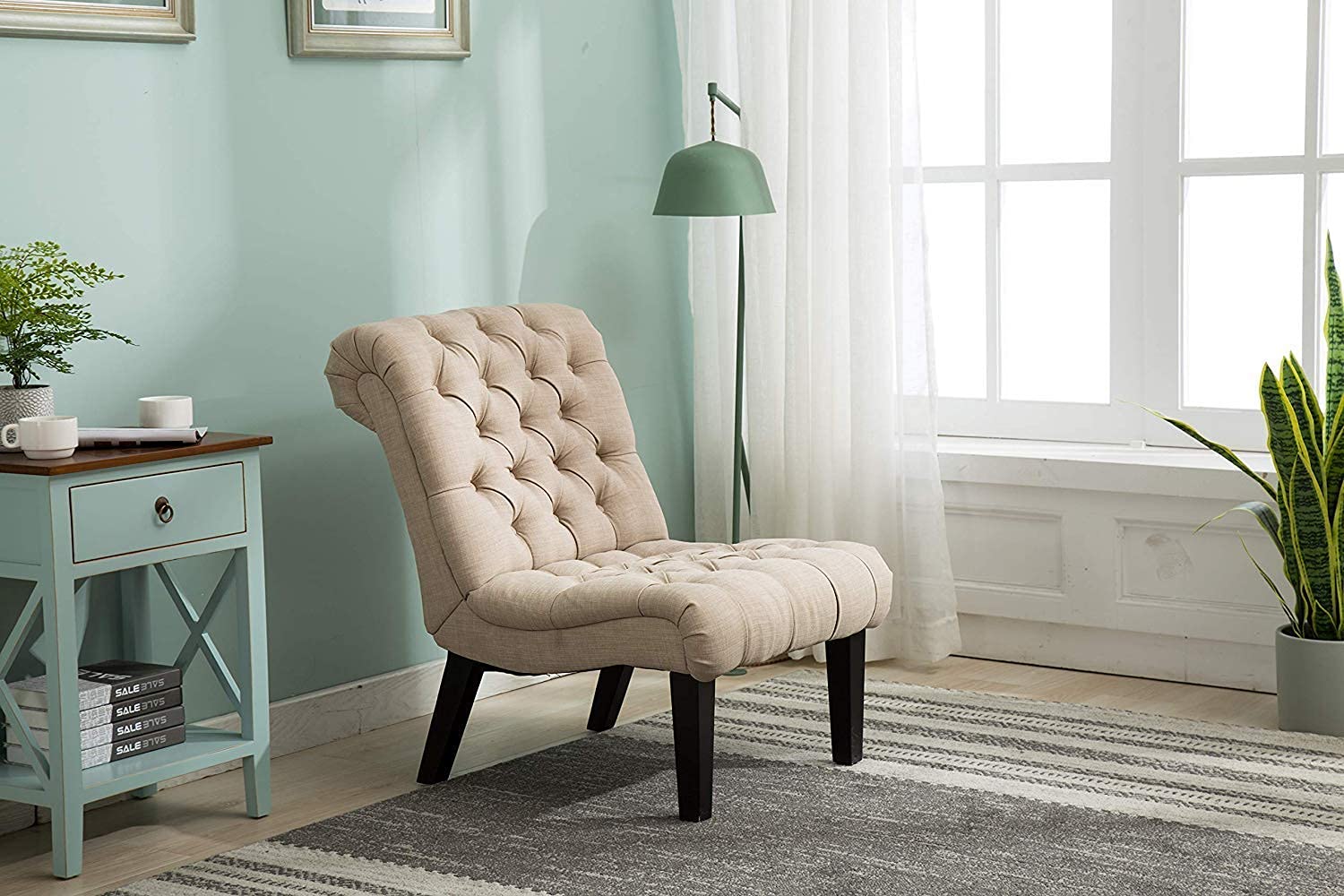 HAOBO Armless Accent Chair - Button Tufted Slipper Chair for Living Room & Bedroom - Modern Side Chair for Small Spaces, Reading Nook & Home Office Decor