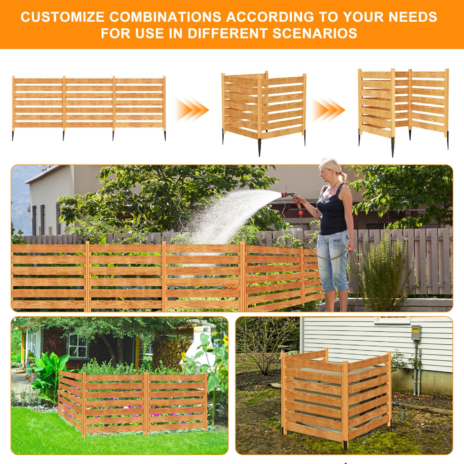 3-Panel Wooden Air Conditioner Fence Privacy Screen - 48