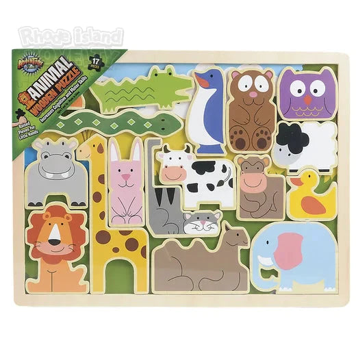 17-Piece Wooden Zoo Animal Puzzle Set - Montessori Learning Toy for Toddlers & Kids - Perfect for Early Childhood Education & Playtime Fun