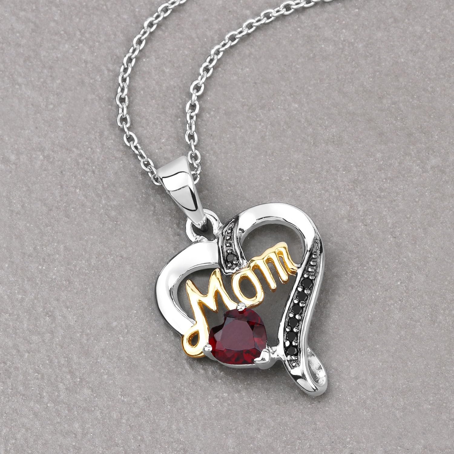 Authentic Black Spinel & Garnet Heart Necklace for Mom - Perfect Gift for Mother's Day, Birthday & Anniversary