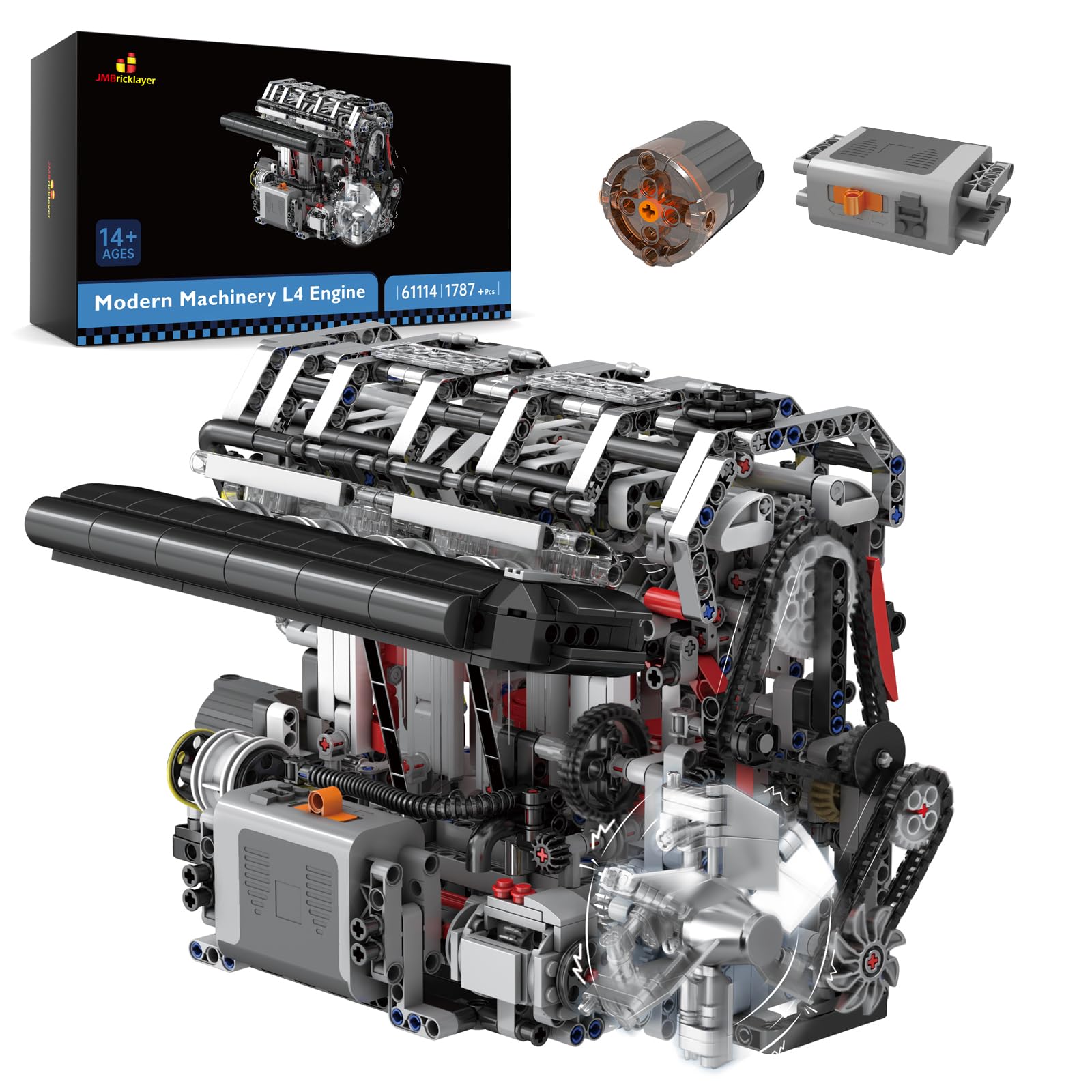 JMBricklayer L4 Engine Building Kit for Adults & Kids - 1787PCS Electric Technic Motorized STEM Model with Realistic Motion - Perfect Gift for Father's Day, Birthday & STEM Education - Fun DIY Project for Ages 9+ (Great for Learning Engineering & Family Bonding)