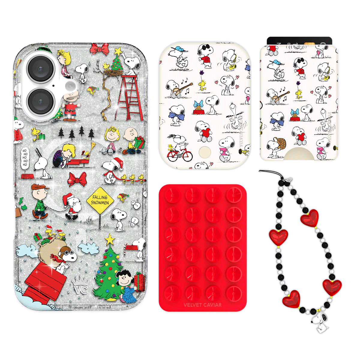 Snoopy Christmas Glitter iPhone Case with Wallet - Cute Cartoon Character Phone Cover & Card Holder Set - Perfect Holiday Gift for Fans, Family & Friends (Great for Travel, Shopping & Daily Use)