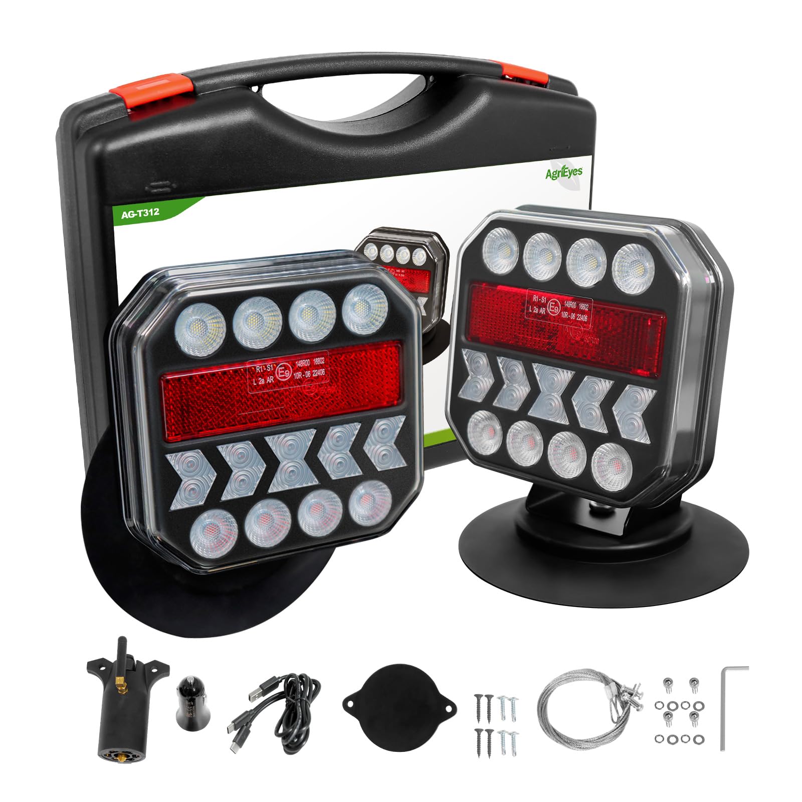 Agrieyes USB-C Wireless Trailer Lights - Adjustable Magnetic Tow Light with Retroreflectors, Rechargeable Towing Light Kit for Trucks, Boats, RVs, Vehicles & Caravans | Perfect for Nighttime Towing, Camping & Road Safety
