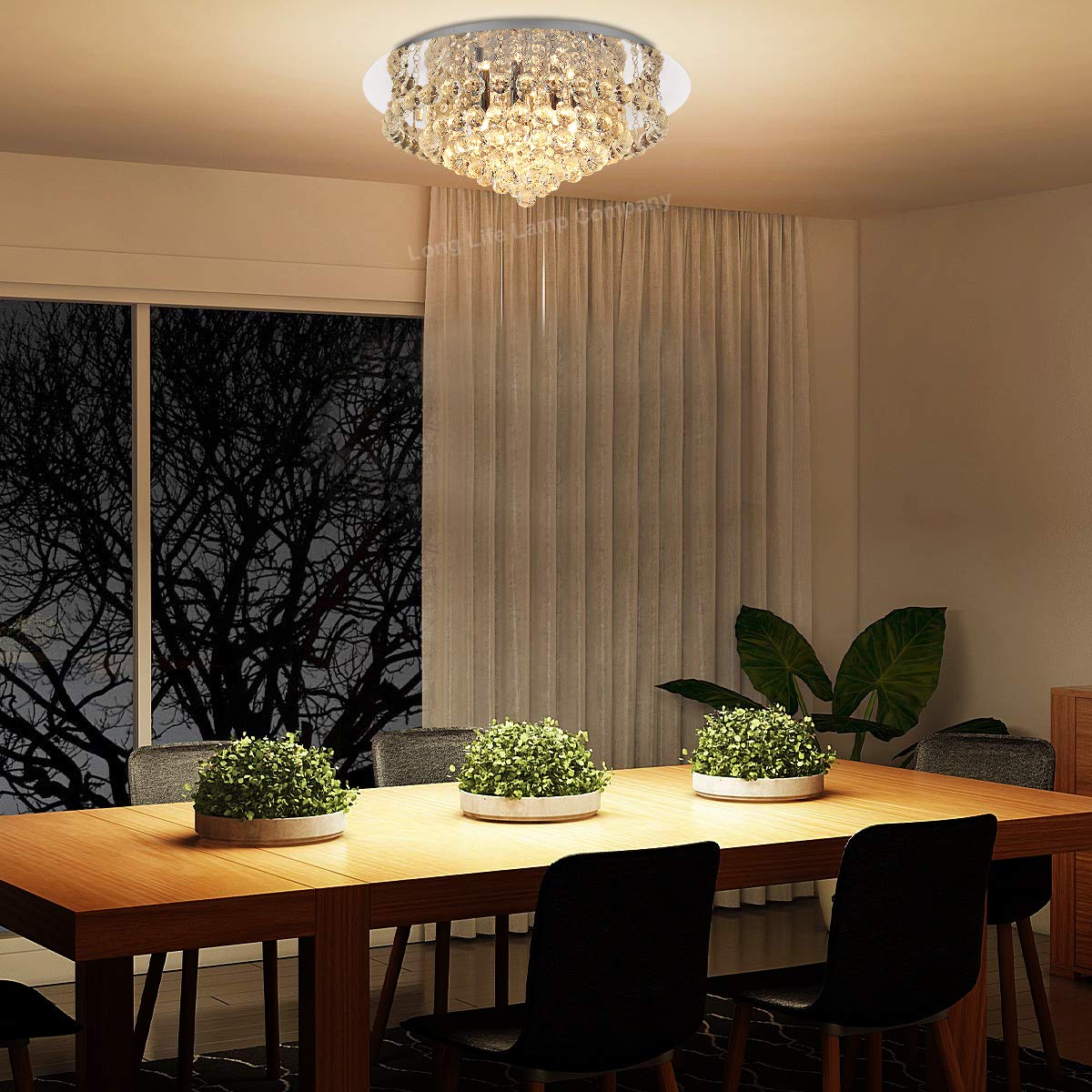 Crystal Flush Mount Round Chandelier Ceiling Light with Droplet Shimmer Effect - Includes LED Bulbs in Warm White (Large Size M0064-3W) - Perfect for Dining Room, Bedroom, or Foyer Lighting