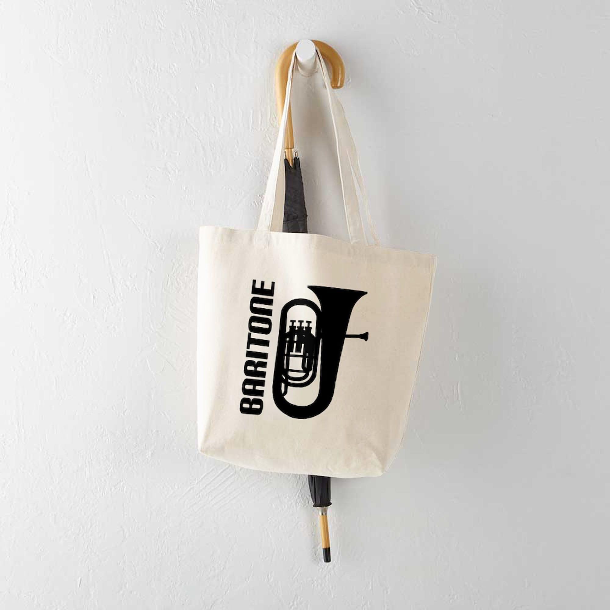 Music Silhouette Baritone Tote Bag - Natural Canvas Reusable Shopping Bag for Groceries, Beach & Work | Eco-Friendly Cotton Tote with Unique Musical Design