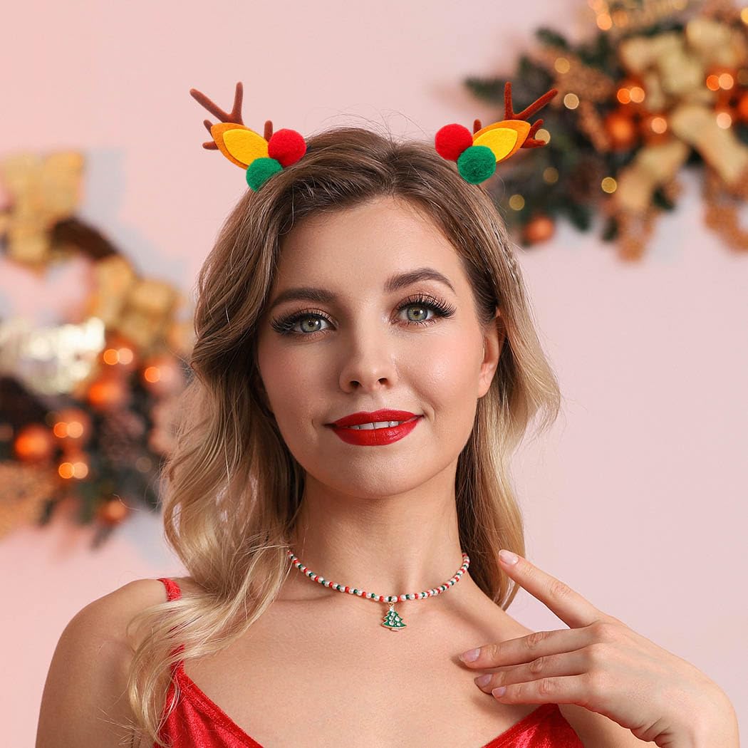 Festive Christmas Antlers Headband - Reindeer Ears Headpiece for Women & Girls (2-Pack) | Holiday Party Costume Accessory for Xmas, Halloween & Themed Events