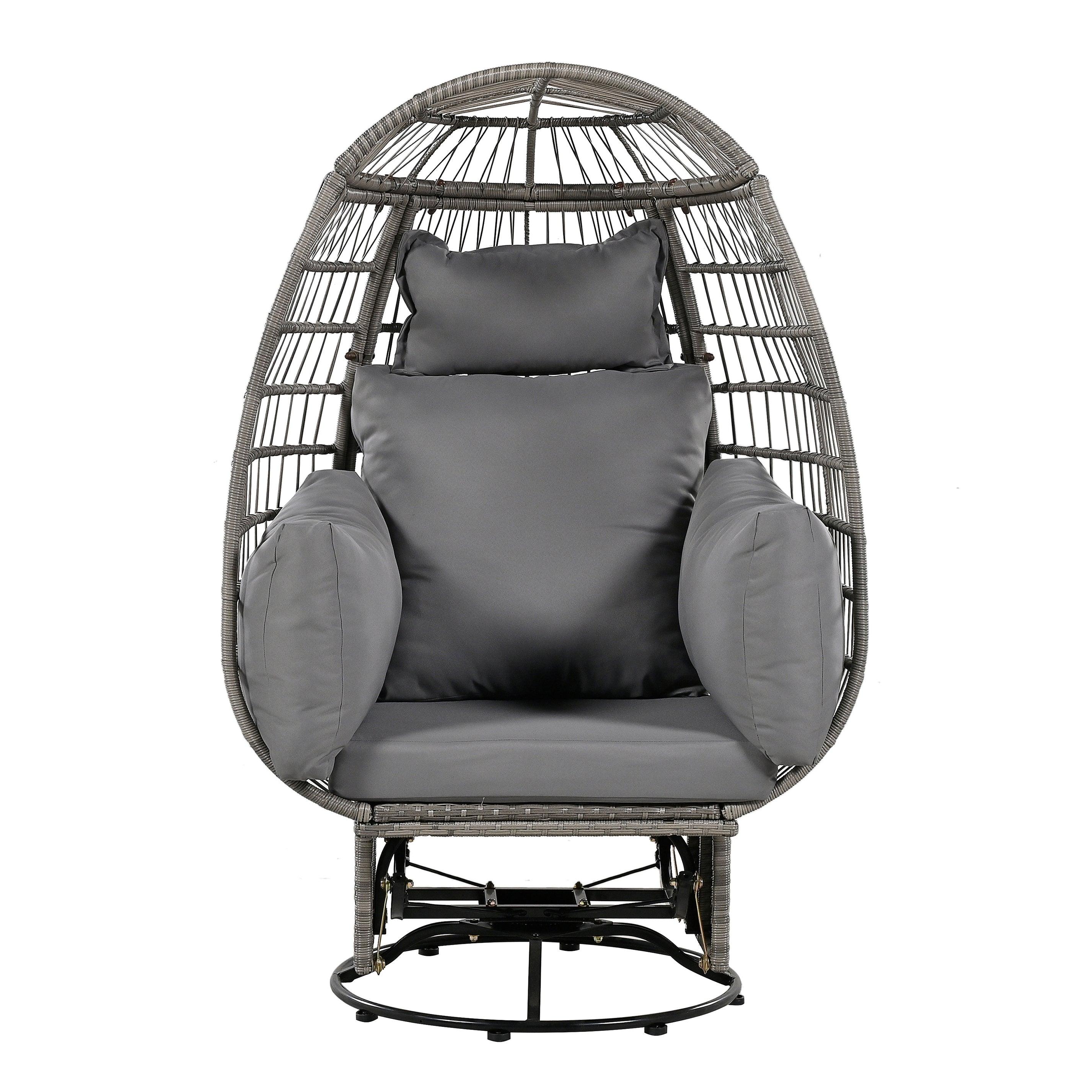 Outdoor Swivel Rocking Chair with Cushions - Rattan Egg Patio Chair for Balcony, Poolside, Garden - Perfect for Relaxing, Lounging & Sunbathing
