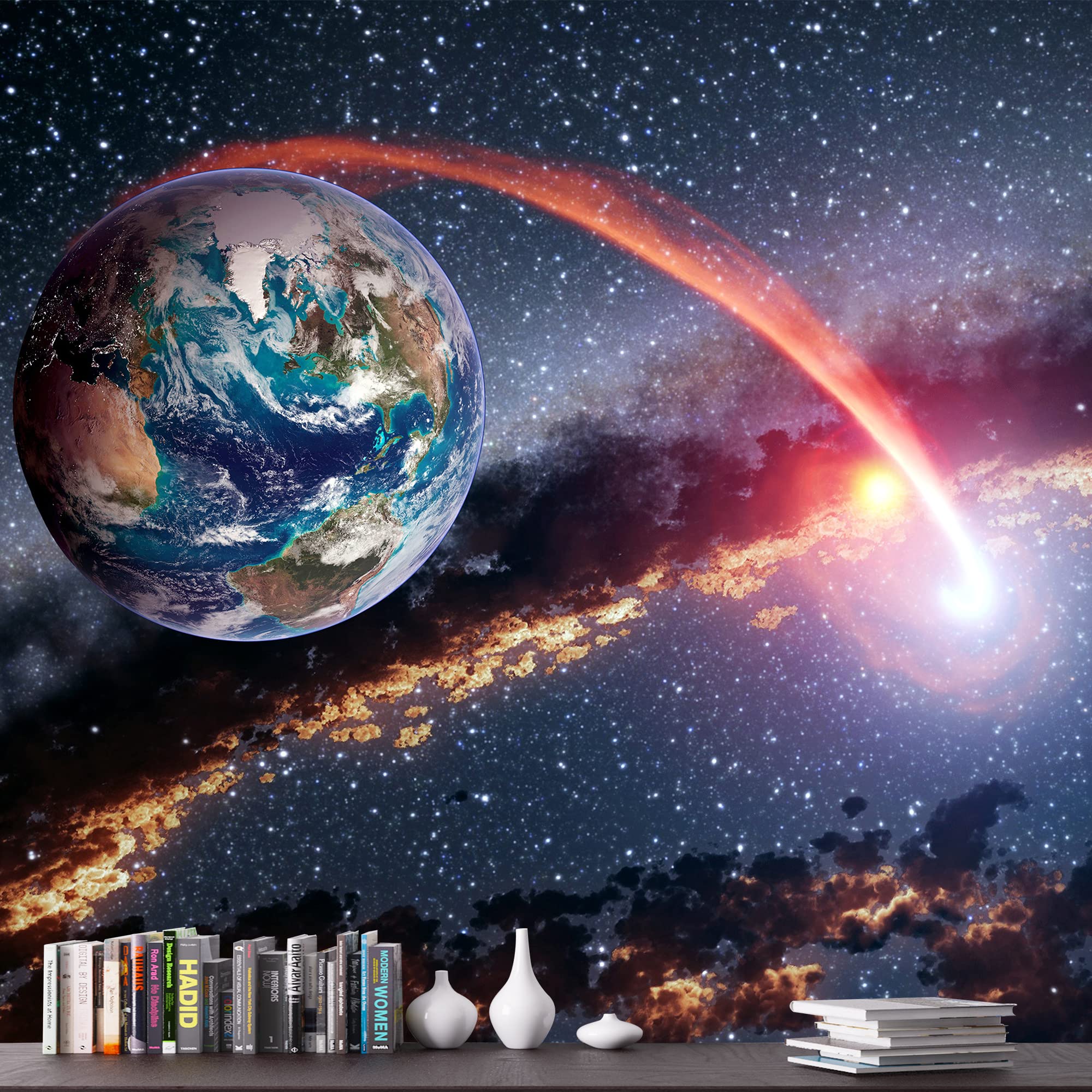 Removable Peel and Stick Wallpaper - Space Themed Wall Murals for Bedroom (66x96 inches) | Giant Planets Universe Decor | Easy DIY Home Decoration for Kids Room & Nursery